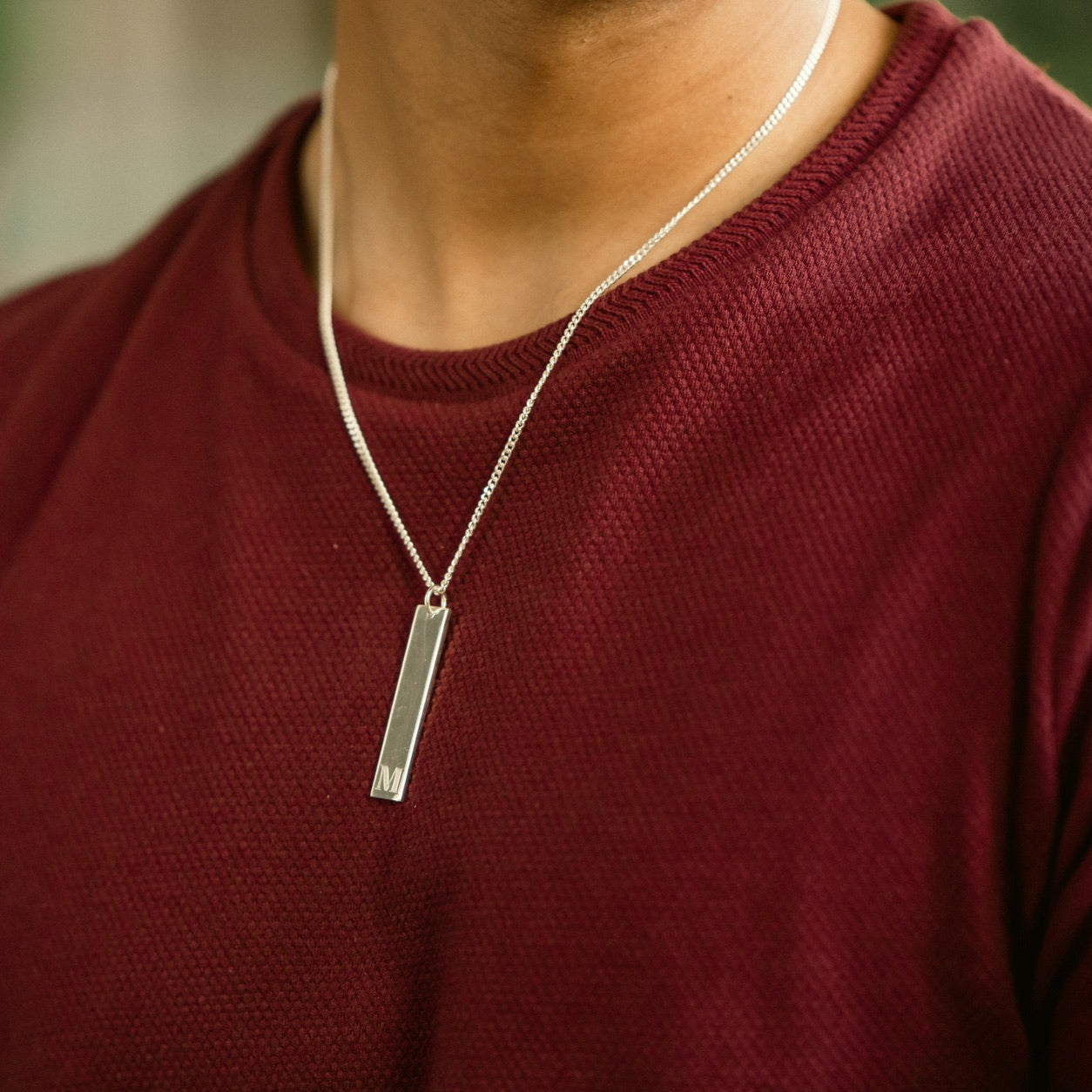 Men's Bar Necklace with Engraving