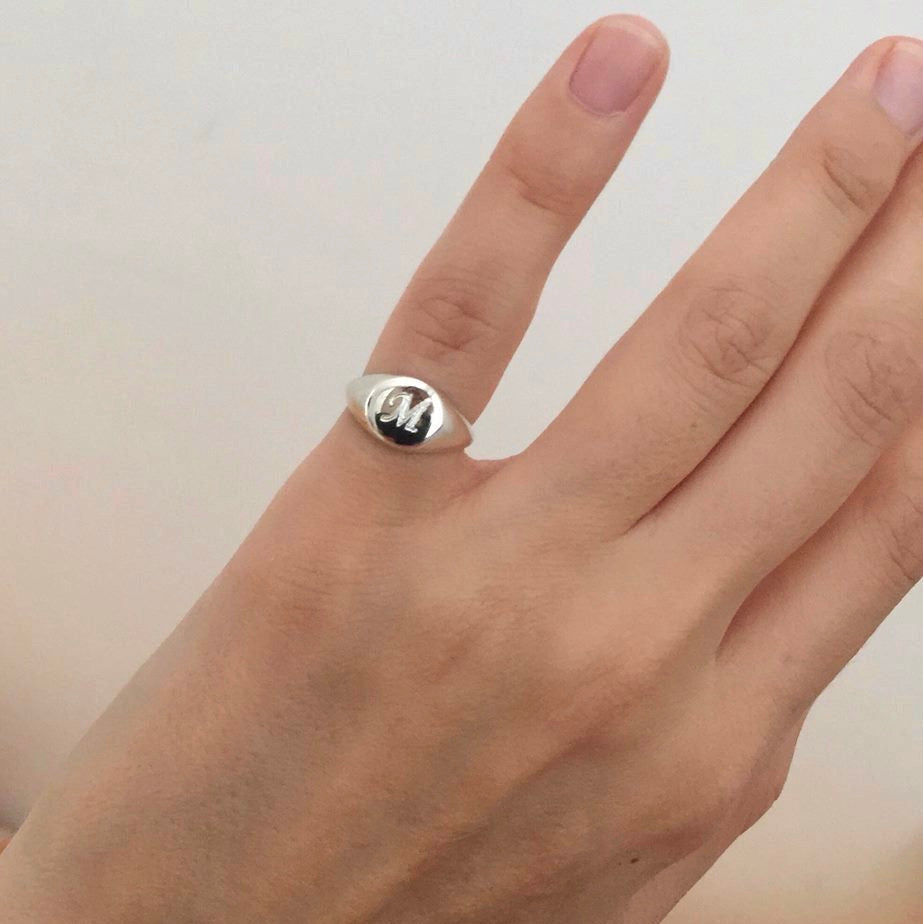 Personalized Signet Ring with Initial Alphabet