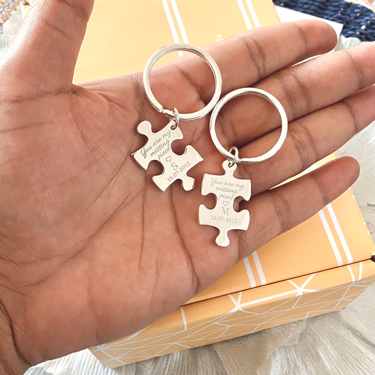 Customized Puzzle Key Rings Set for Couples