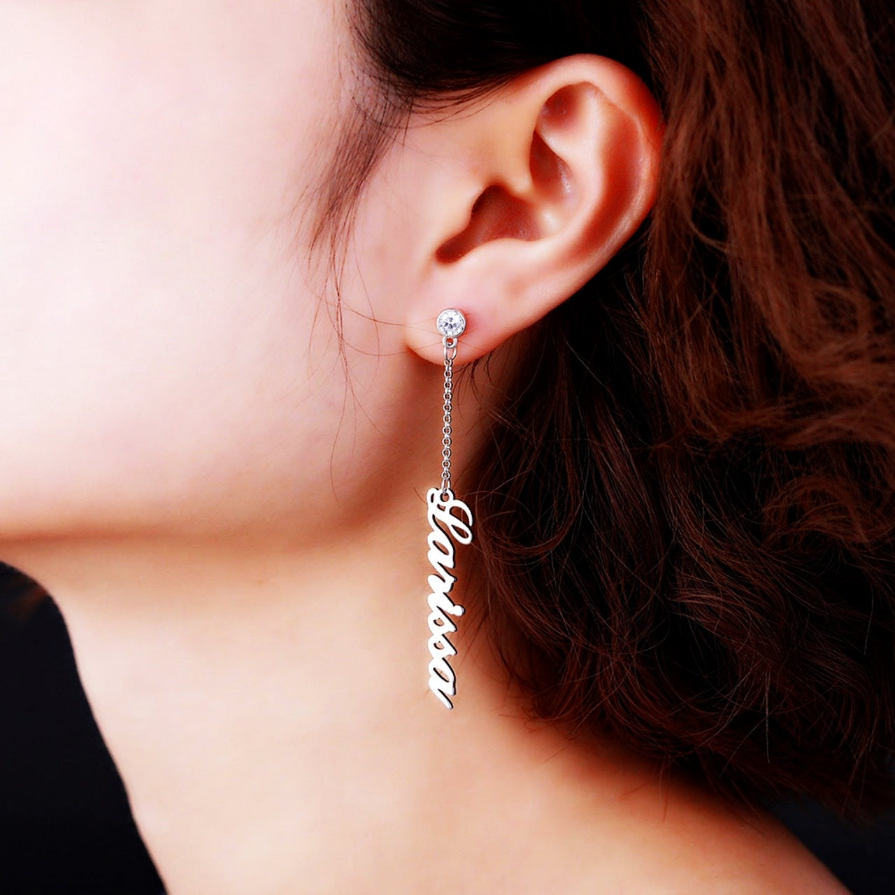 Customized Dangling Name Earrings with Crystal Studs