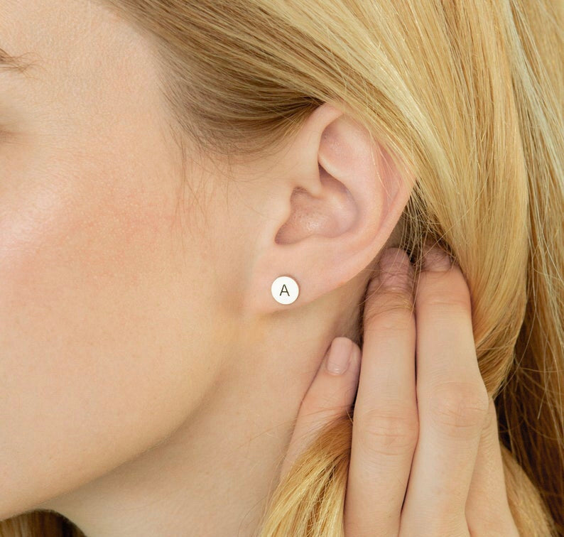 Customized Initial  Round Stud Earrings