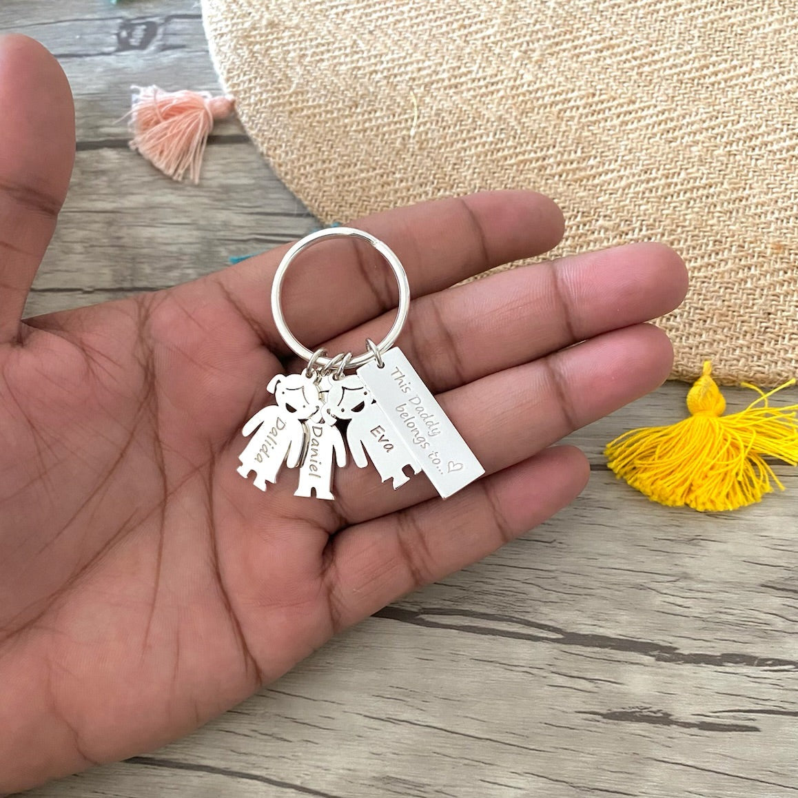 Family Keyring with Three Children
